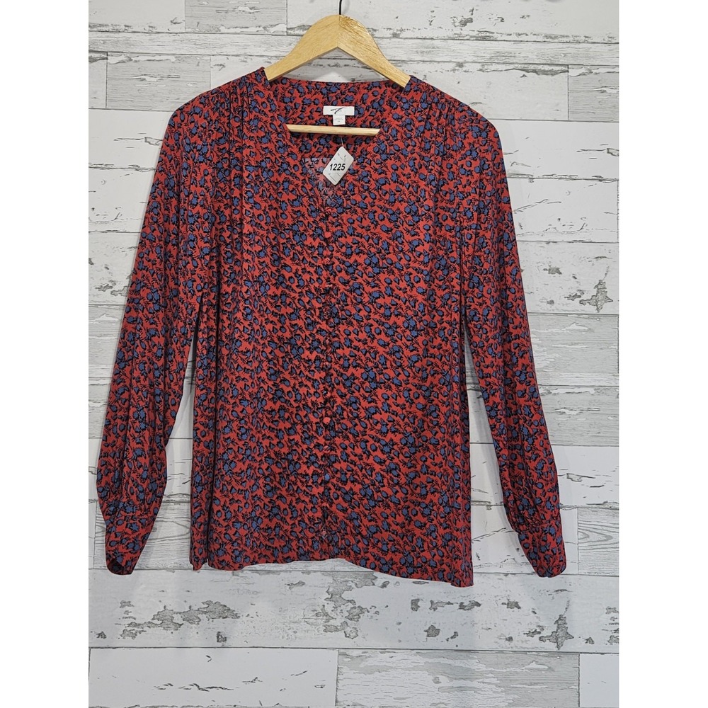 J Jill Womens Red Blue Floral Print Colorful Peasant Blouse Xsmall